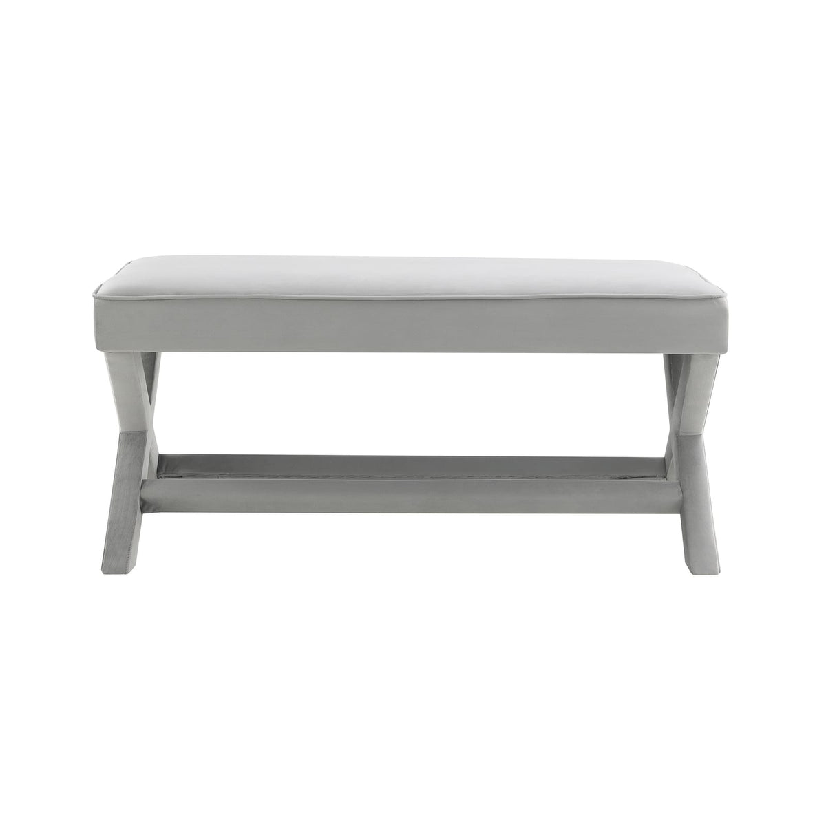 Light Grey Wood Ottoman Bench - Modern Living Room Accent