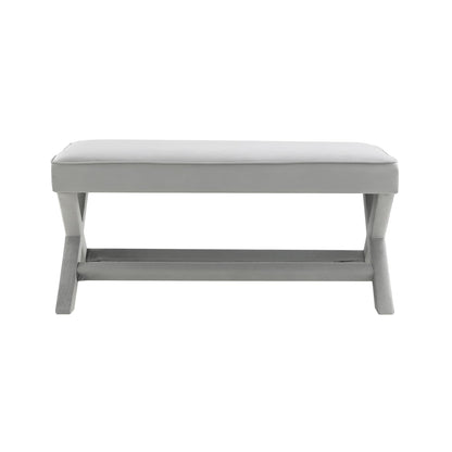 Light Grey Wood Ottoman Bench - Modern Living Room Accent