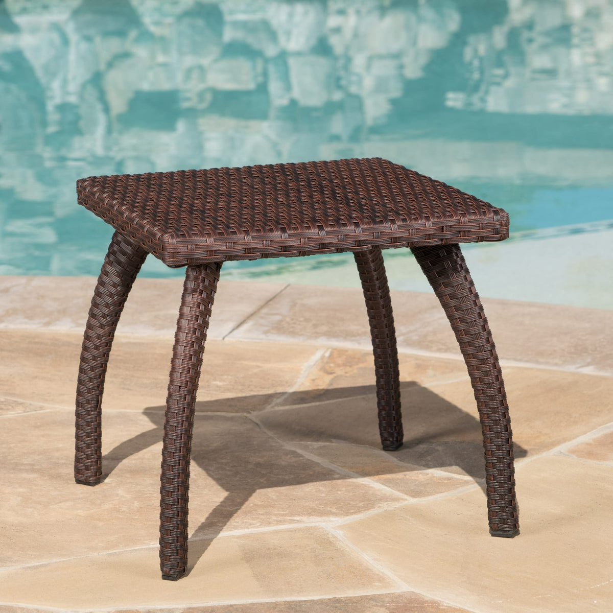 Brown Rattan Side Table for Patio Outdoor