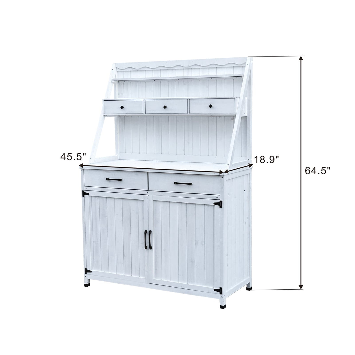 White Farmhouse Outdoor Potting Bench with Storage Cabinet for Garden
