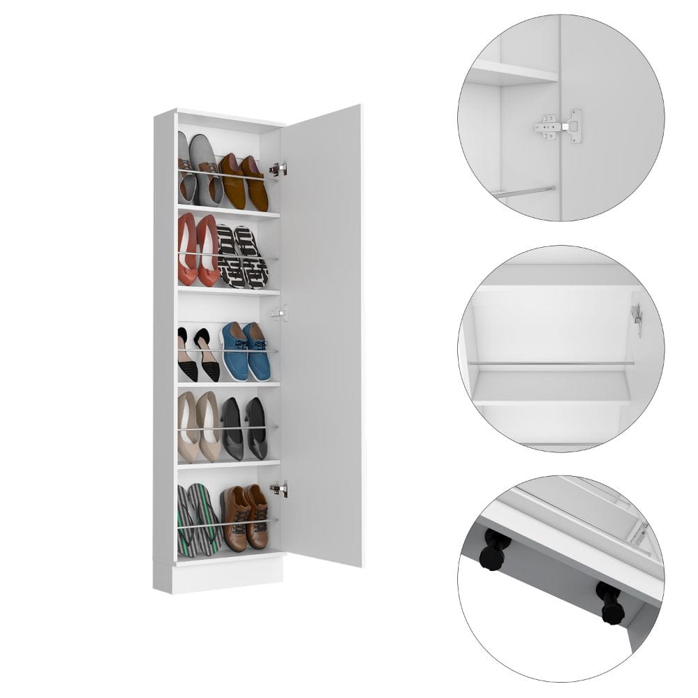 Cassidy Rectangle Tall Shoe Cabinet with Mirror - White