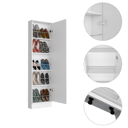 Cassidy Rectangle Tall Shoe Cabinet with Mirror - White