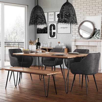 66 Inch Light Brown Wood Dining Table - Modern Industrial Style