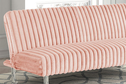 Pink Contemporary Futon Sofa with Metal Legs for Living Room Sleep