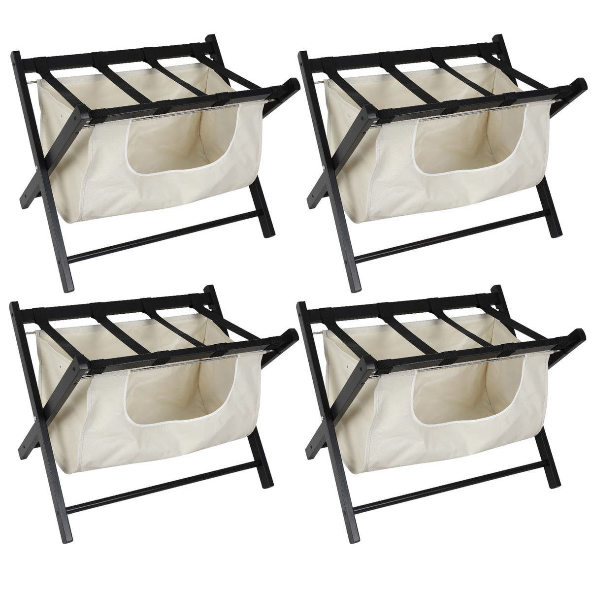 Folding Luggage Rack - Black Wood Fabric Storage Shelf