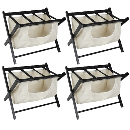 Folding Luggage Rack - Black Wood Fabric Storage Shelf