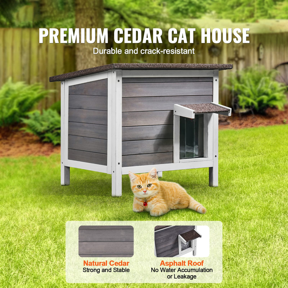 Outdoor Wooden Cat House - Feral Shelter with Roof & Flap