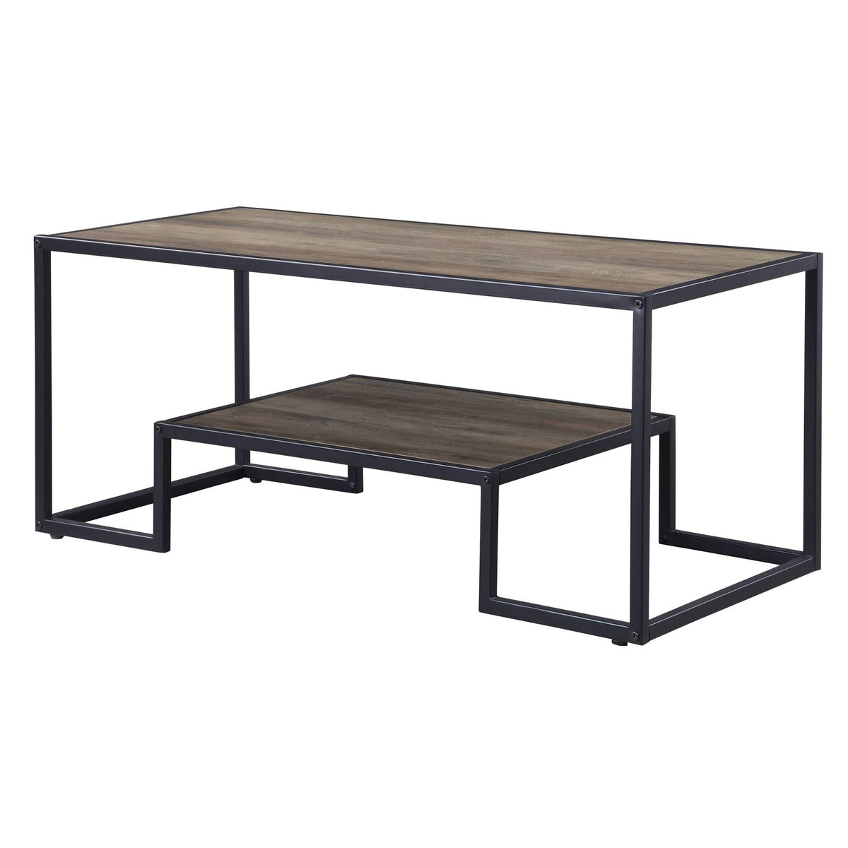 Rustic Oak & Black Coffee Table with Shelf - Industrial Style
