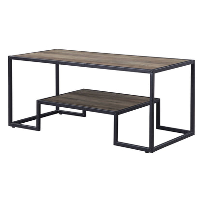Rustic Oak & Black Coffee Table with Shelf - Industrial Style