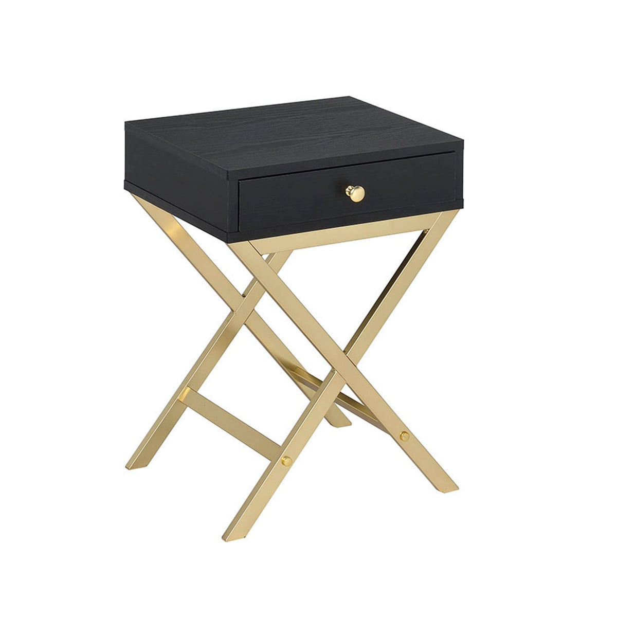 Black Metal Accent Table with Drawer for Bedroom Storage for Living Room