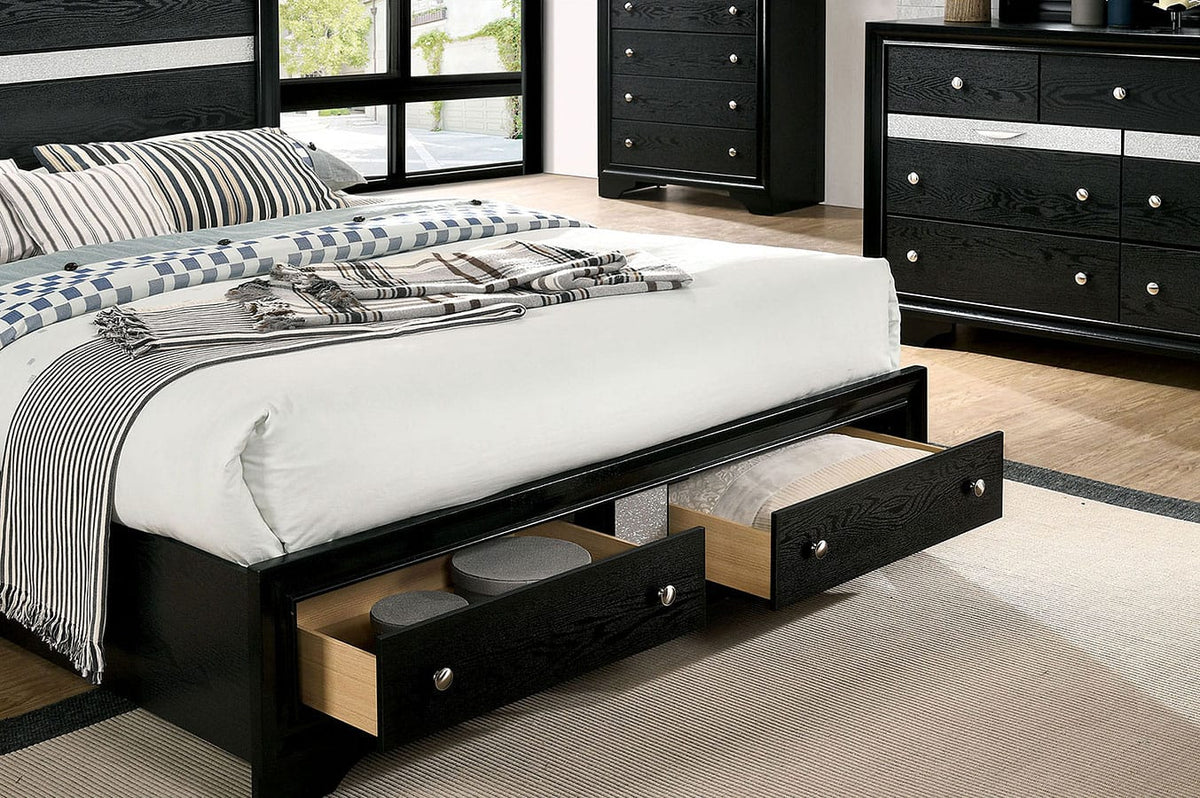Queen Size Black Wood Bed Frame Storage