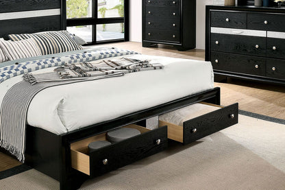 Queen Size Black Wood Bed Frame Storage