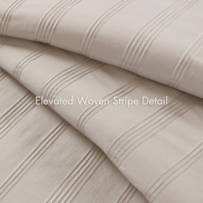 3-Piece Full Woven Striped Duvet Set - Neutral Comfort