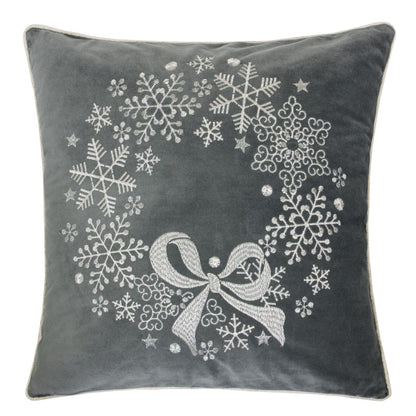 Gray Velvet Snowflake Pillow 20x20 with Insert