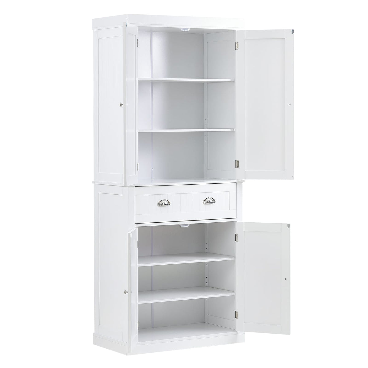 72" White Kitchen Pantry Cabinet with Adjustable Shelves for Living Room