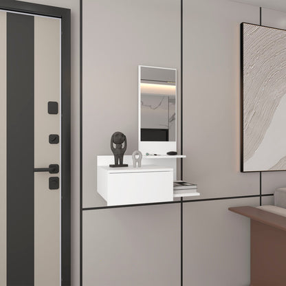 White Hallway Cabinet with Mirror - 36.2" Storage for Living Room