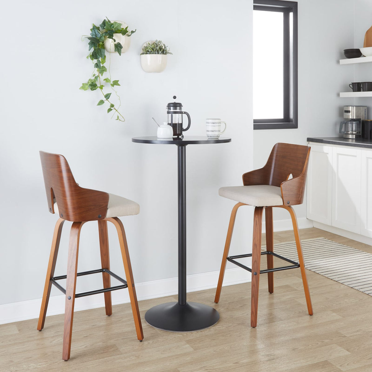 Beige Fabric Barstools with Swivel - Set of 2 for Dining Room