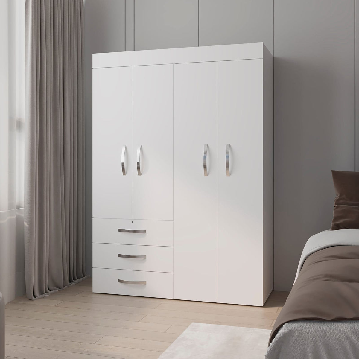 White 4-Door Bedroom Dresser with Storage