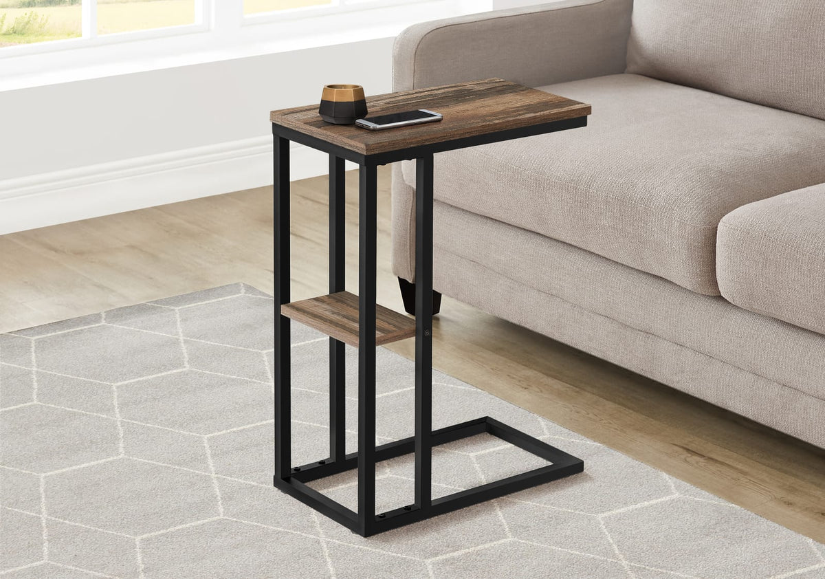 Brown C-Shaped Accent Table with Sofa Slide Base for Living Room