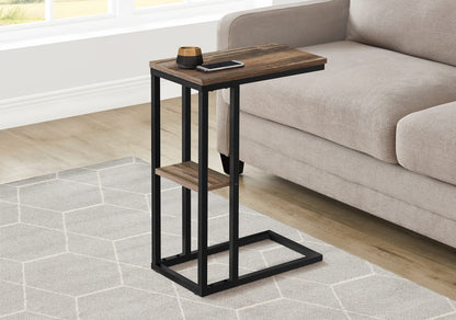 Brown C-Shaped Accent Table with Sofa Slide Base for Living Room