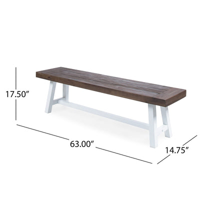 Acacia Wood Dining Bench - Brown White for Bedroom