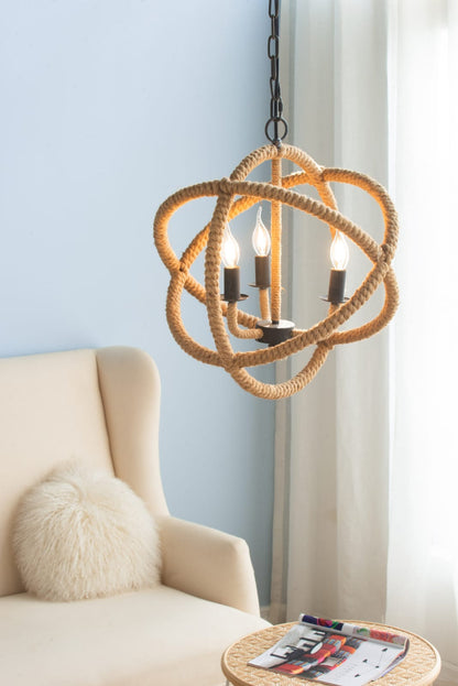 Beige Brown Jute 3-Light Farmhouse Chandelier