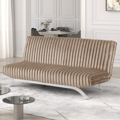 Taupe Engineered Wood Futon Sofa Converts to Bed for Living Room