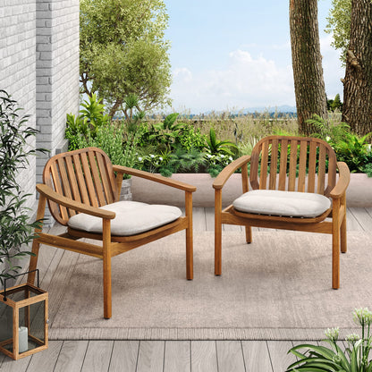 Teak Beige Acacia Wood Patio Club Chair Set of 2