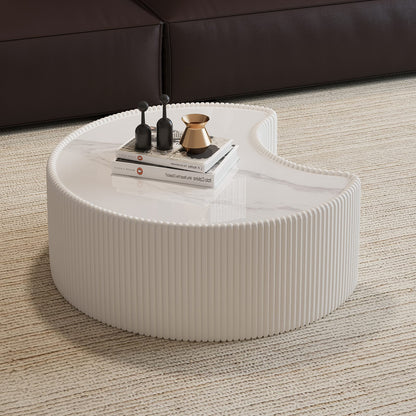 Light Sintered Stone Top Stylish Irregular Shape Leather Coffee Table - Cream White