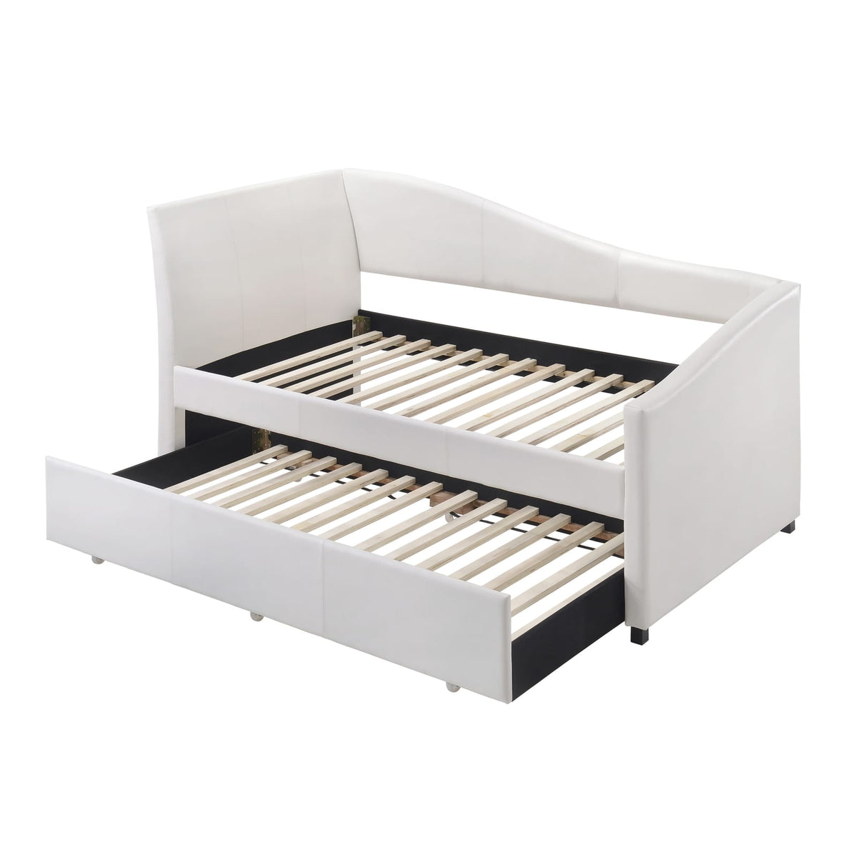 White Twin Faux Leather Daybed with Trundle for Guest Storage