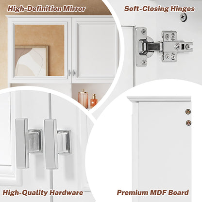 White Bathroom Storage Cabinet Mirror - 55 Inch Wall Mounted Medicine Cabinet