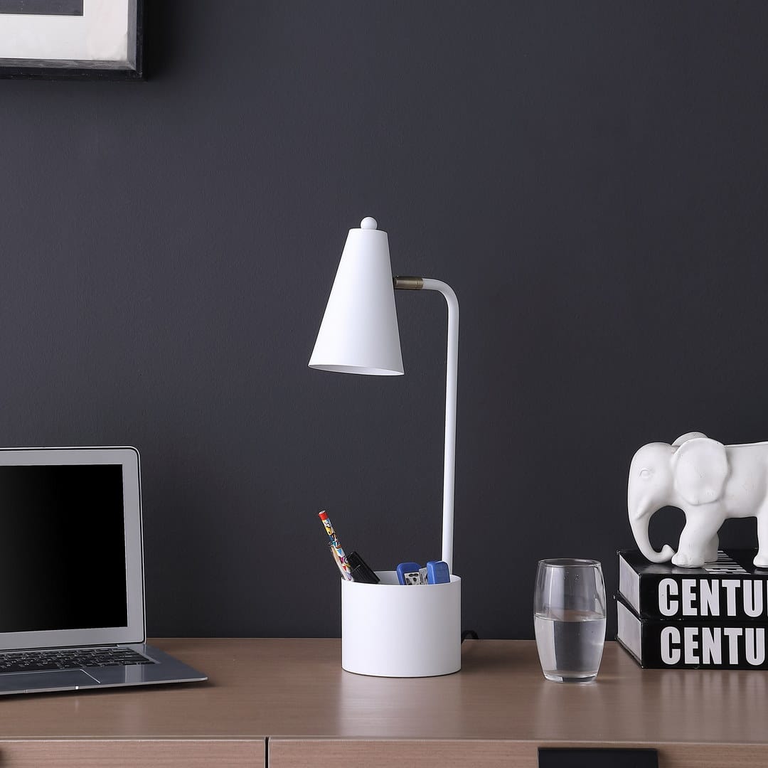 19.5" In Student White Metal Task Desk Lamp W/ Organizer - Study Light