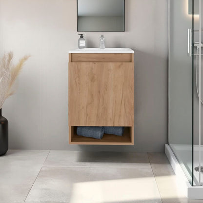 Modern Beige Wall Mounted Bathroom Vanity with Melamine Finish
