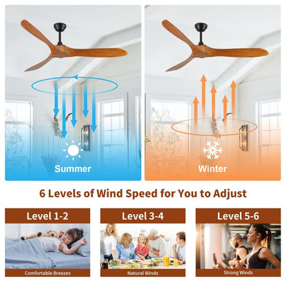 60 Inch Wood Ceiling Fan No Light - Bedroom Living Room