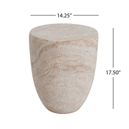 Beige Concrete Side Table - 14.25" Outdoor Patio Table