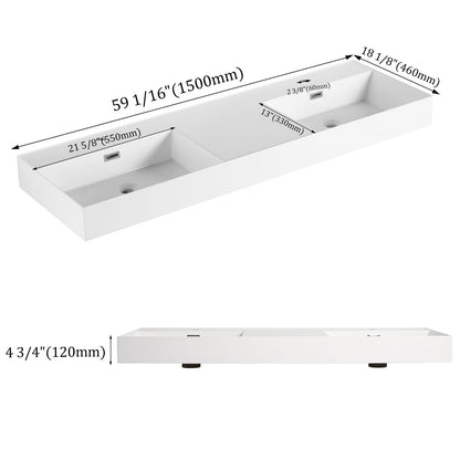 60 Inch Gloss White Resin Bathroom Vanity - Storage Sink