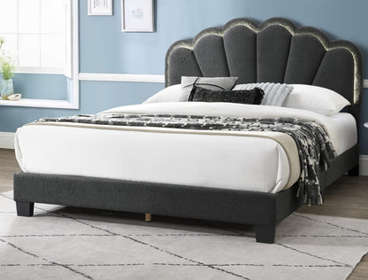 Queen Size Bed Frame - Charcoal Wool Floral Headboard Box Spring Not Required