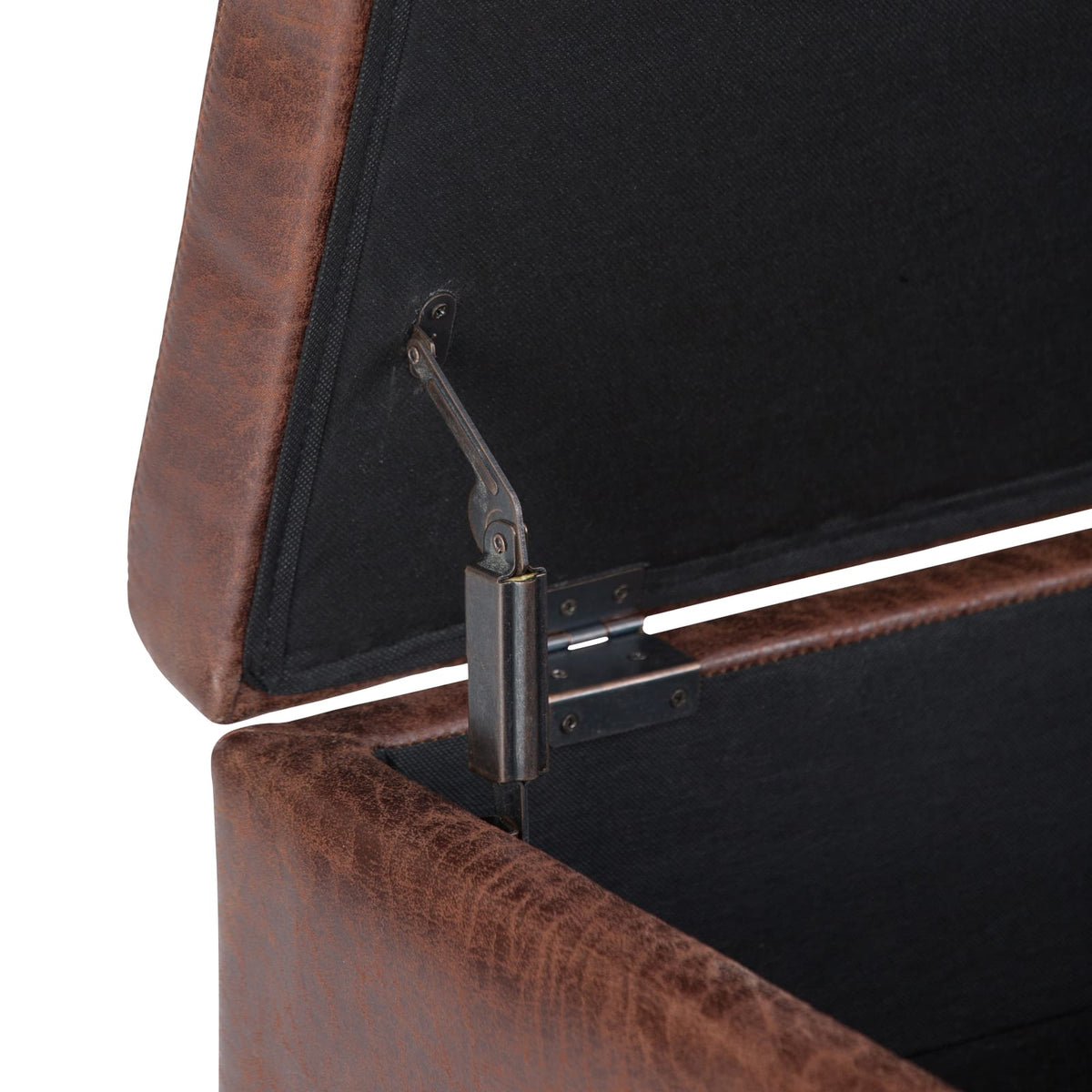 Dark Brown Faux Leather Storage Ottoman - 34" Wide for Living Room