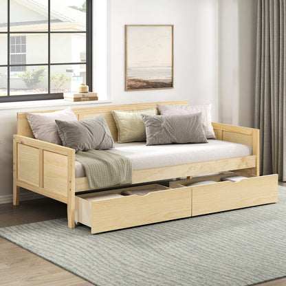 Modern Pine Wood Twin Sofa Bed with Storage Boxes