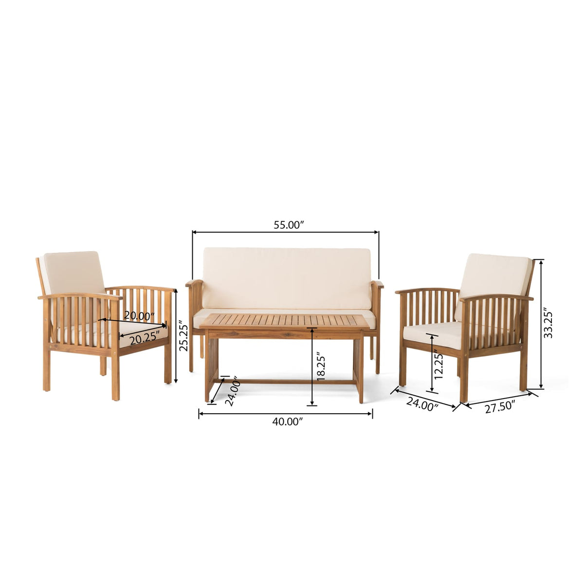 Brown Acacia Wood Patio Loveseat & Chair Set