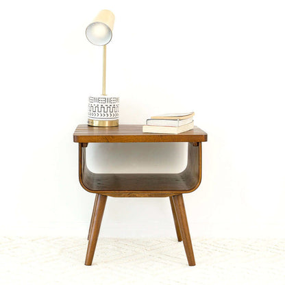 Alice End Table - Brown Solid Wood Storage Side Table