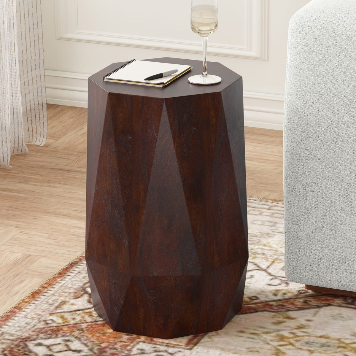 Kurt Side Table - Walnut Brown Geometric Accent Table for Living Room