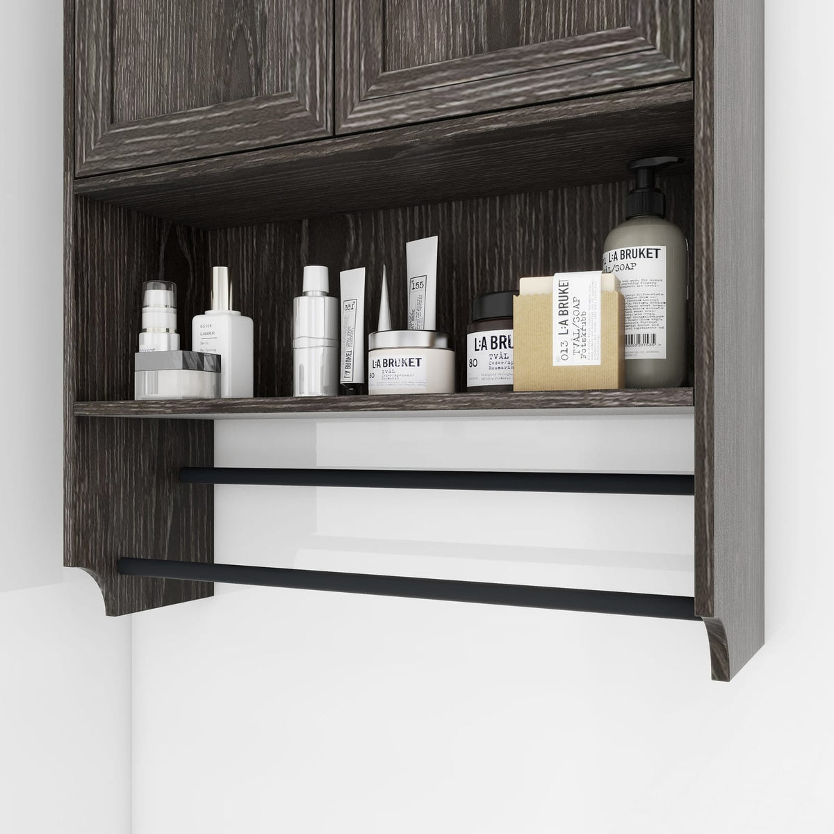 Grey MDF Bathroom Wall Cabinet with Adjustable Shelves