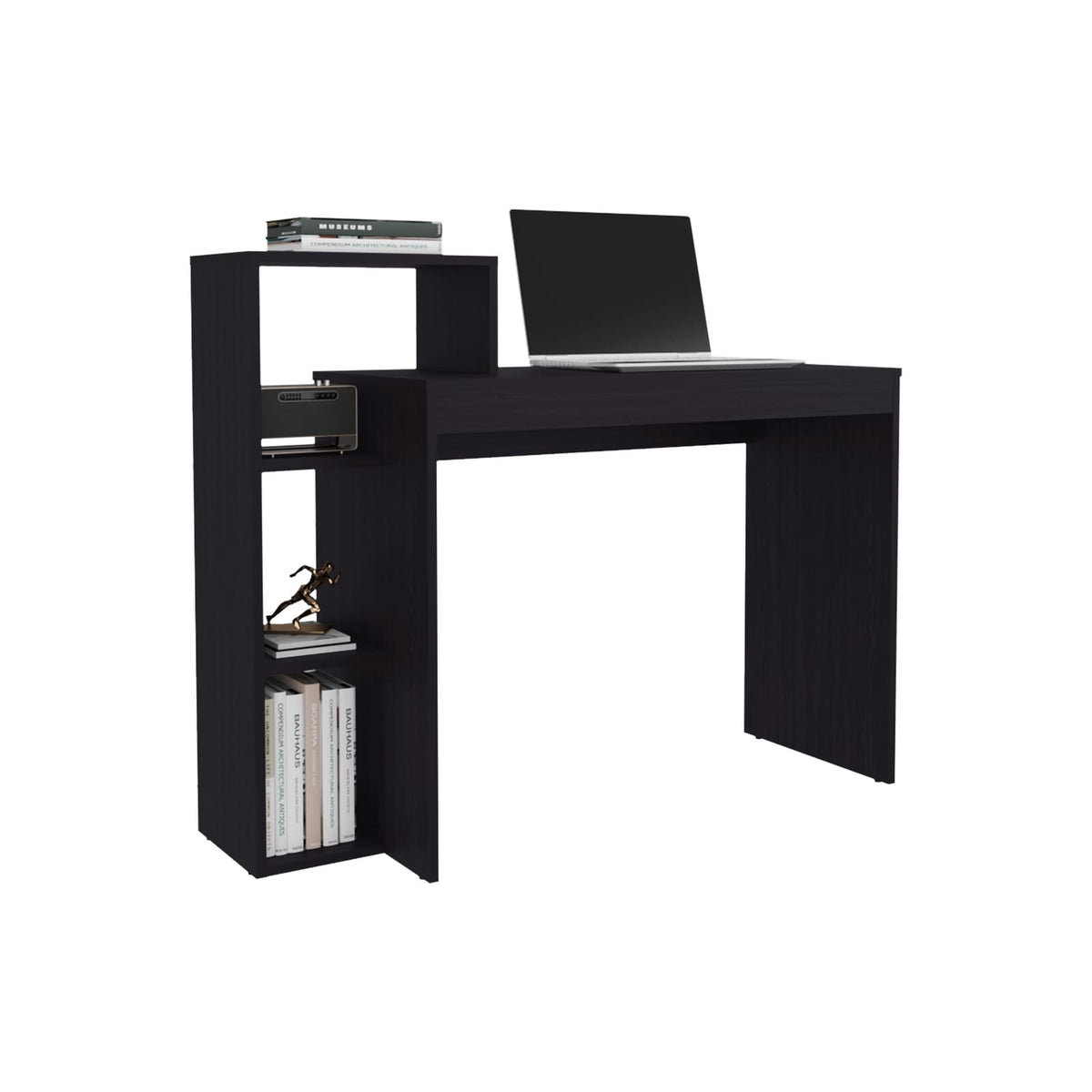 Dark Oak Computer Desk - 4 Shelves Office Table for Home Office