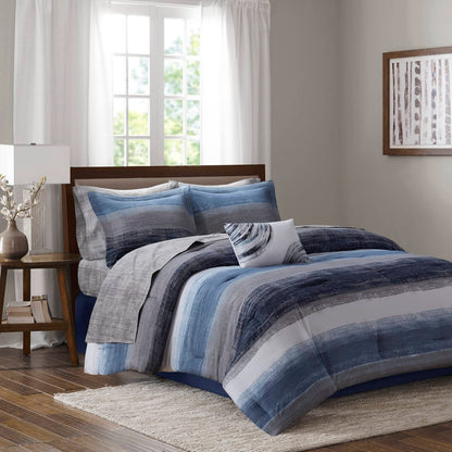 King Comforter Set Navy Multi Watercolor Stripe