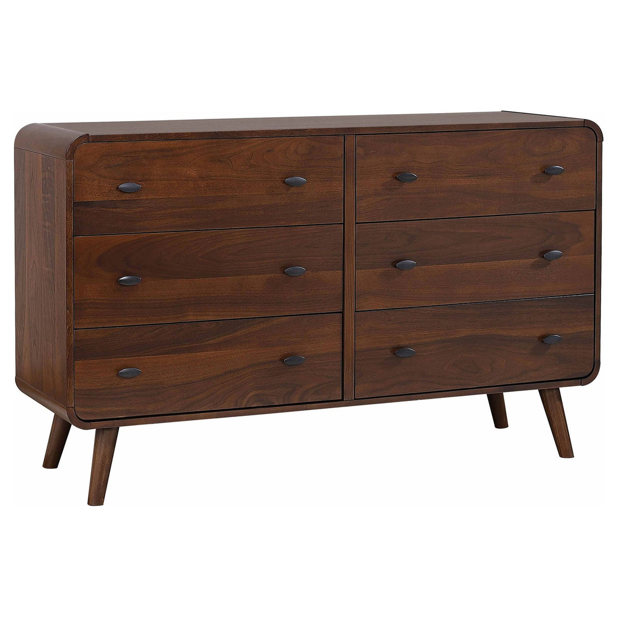 Dark Walnut 6-Drawer Bedroom Dresser - Pine Wood