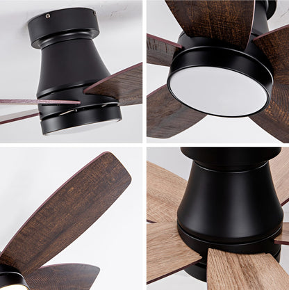 32 Inch Low Profile Ceiling Fan with Light - Black & Dark Walnut