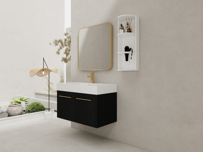 Modern Black Chestnut Bathroom Vanity with Storage Rack Plywood