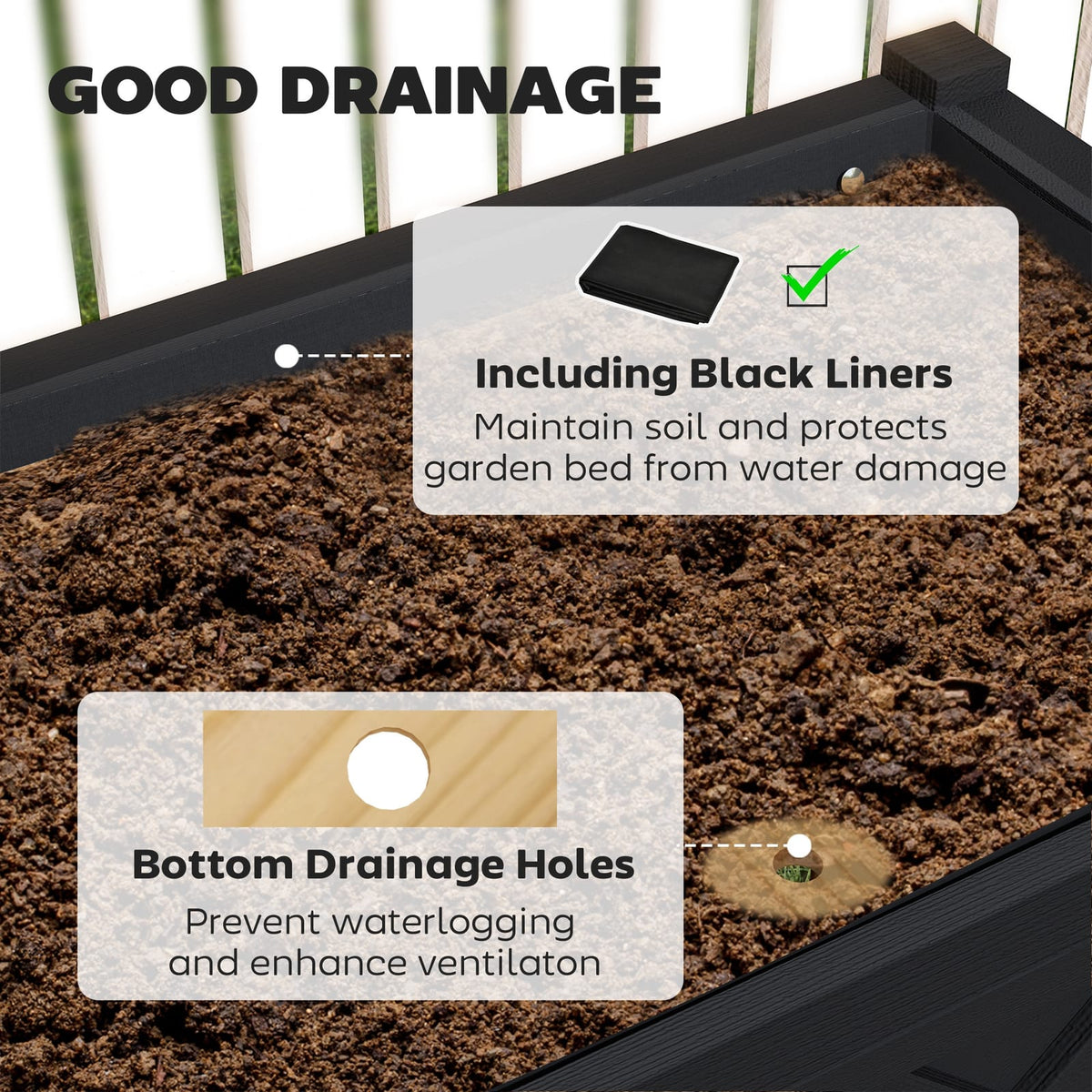 Black Wood Raised Planter Box with Storage Shelf