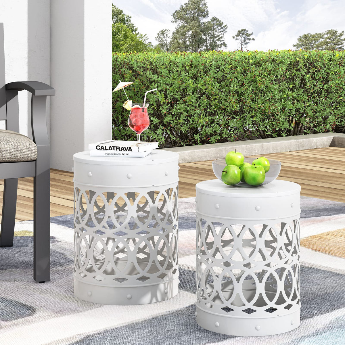 White Iron Outdoor Accent Table Set of 2